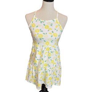 Cat & Jack Girls Lemon Print Sundress Size L 10/12 White Yellow